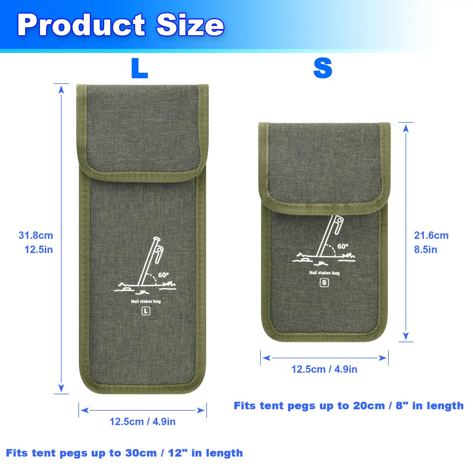 Cosmos 2 Pcs Heavy Duty Tent Stakes Bag Camping Tent Pole Pegs Storage Bag Resistant Hammer Nail Pouch Portable Outdoor Hiking Camping Tool Bag Tent Accessories (Army Green)