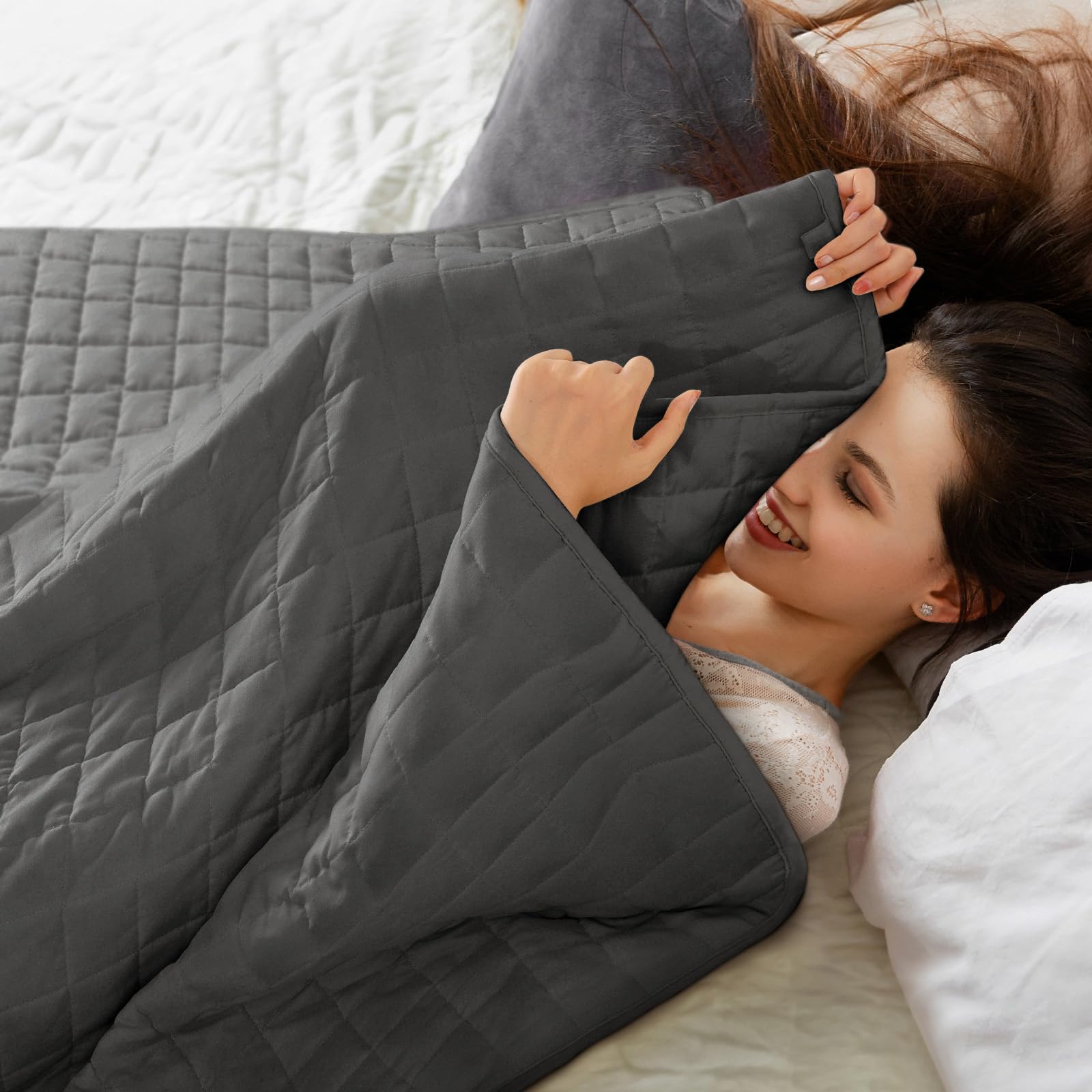 Manta con Peso, 7kg 150x200cm Weighted Blanket para Aliviar el Estrés, Cubículo de 5cm para una Reparto Uniforme de la Presión, Adecuada de 60-90kg