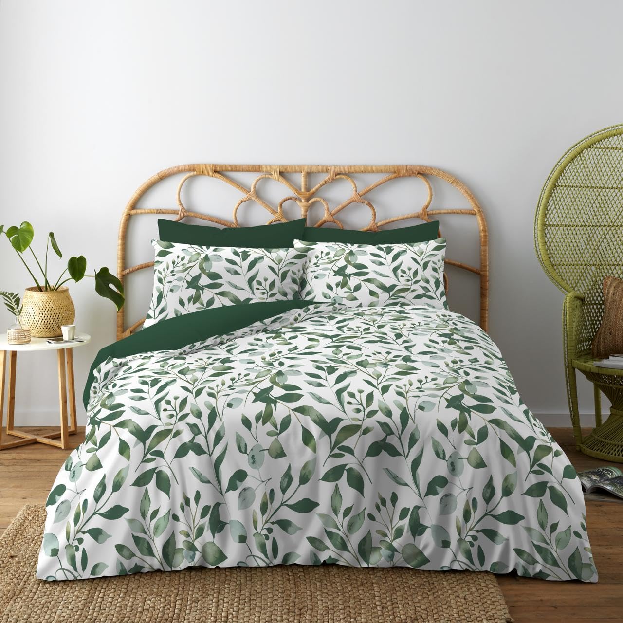 Lions Single Duvet Cover Set - 100% Polyester Reversible Printed Pattern Quilt Bedding with Pillowcase, Soft Floral Leaf Pattern, Bed Linen, Green — image 1