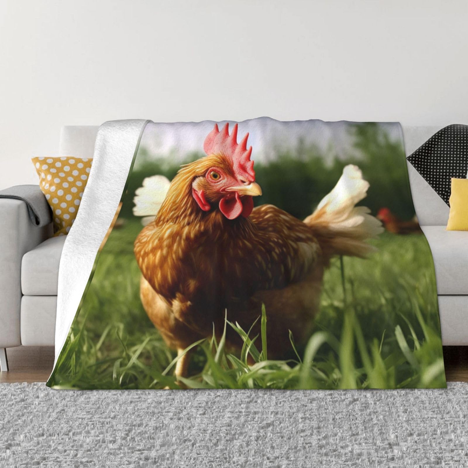Throw Blanket for Couch Ultra-Soft Micro Fleece Blankets Funny Chicken Grass Blanket Warm Cozy Thick Throws Lightweight Flannel Fuzzy Blankets for Bed Living Room Sofa Home Decor All Season 60"x50"