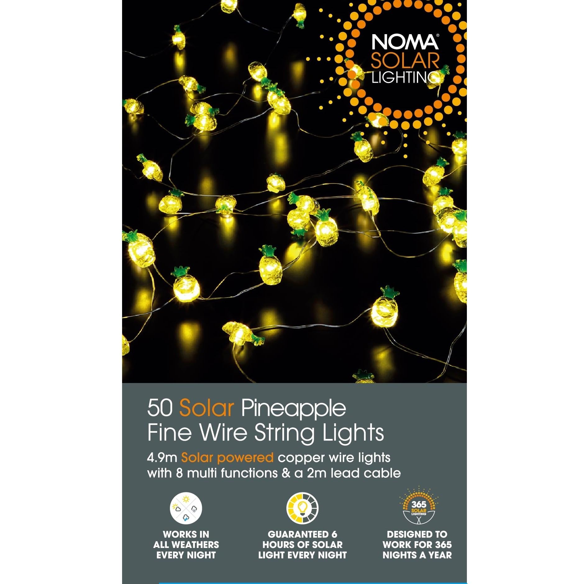 Noma Pineapple Solar Fine Wire Lights, 50 Warm White Led's