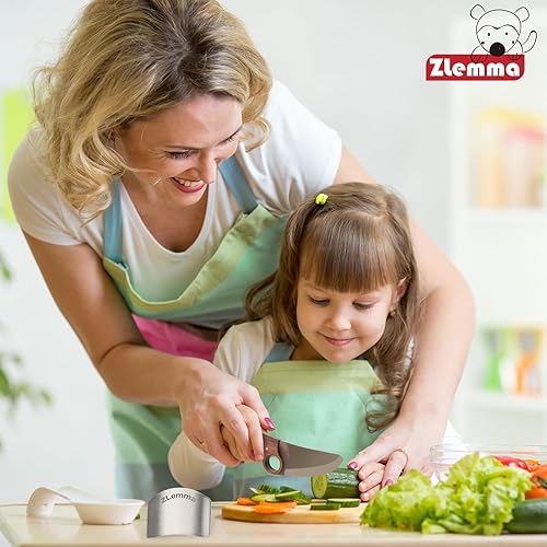 Miniatura 8 de Juego de cuchillos para niños para cocina real con hoja afilada para niños, protector de dedos y anillo educativo para entrenamiento de corte, mango