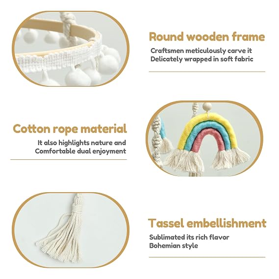 Baby Crib Mobile, Nursery Mobile with Wood Frame, Unique and Charming Baby Nursery Hanging Decor for Home Playroom Bedroom (Yellow)
