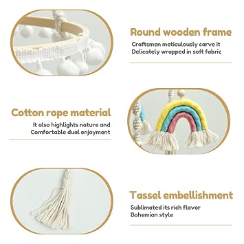 Baby Crib Mobile, Nursery Mobile with Wood Frame, Unique and Charming Baby Nursery Hanging Decor for Home Playroom Bedroom (Yellow)
