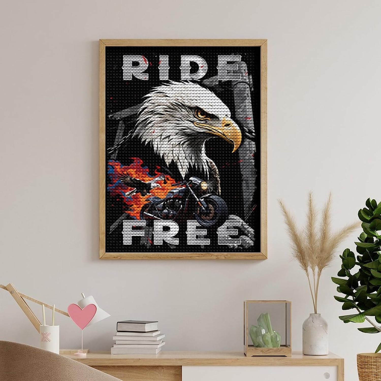 WAVMKSL Vintage Eagle Motorcycle Diamond Painting Art Kits for Adults DIY Full Round Drill for Home Wall Decor 12X16 Inch