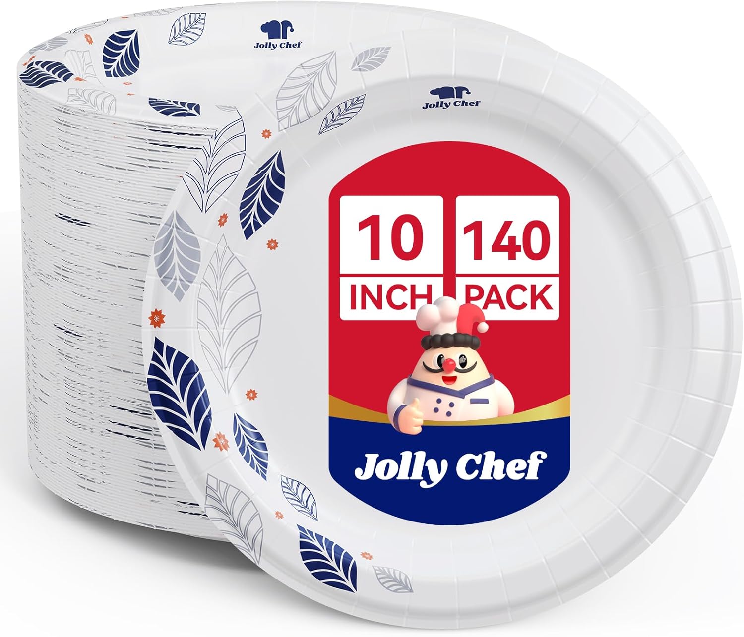 JOLLY CHEF 280 Count Paper Plates 8 inch Soak Proof, Cut Proof, Heavy Duty Leaf Printed Disposable Paper Plates for Everyday Use