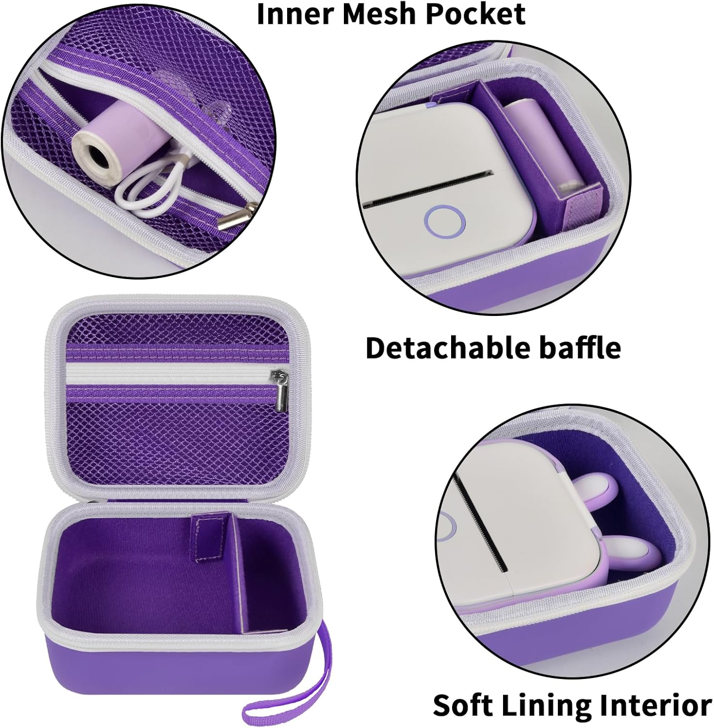 ANKHOH Label Maker Case for Memoking T02/ for Phomemo M02/ M02S/ M02 Pro/ Q30S/ for Nelko PM230/ for Anycash/for Ponek Mini Pocket Printer, Portable Sticker Paper Storage Holder - Box Only (Purple) - Image 3