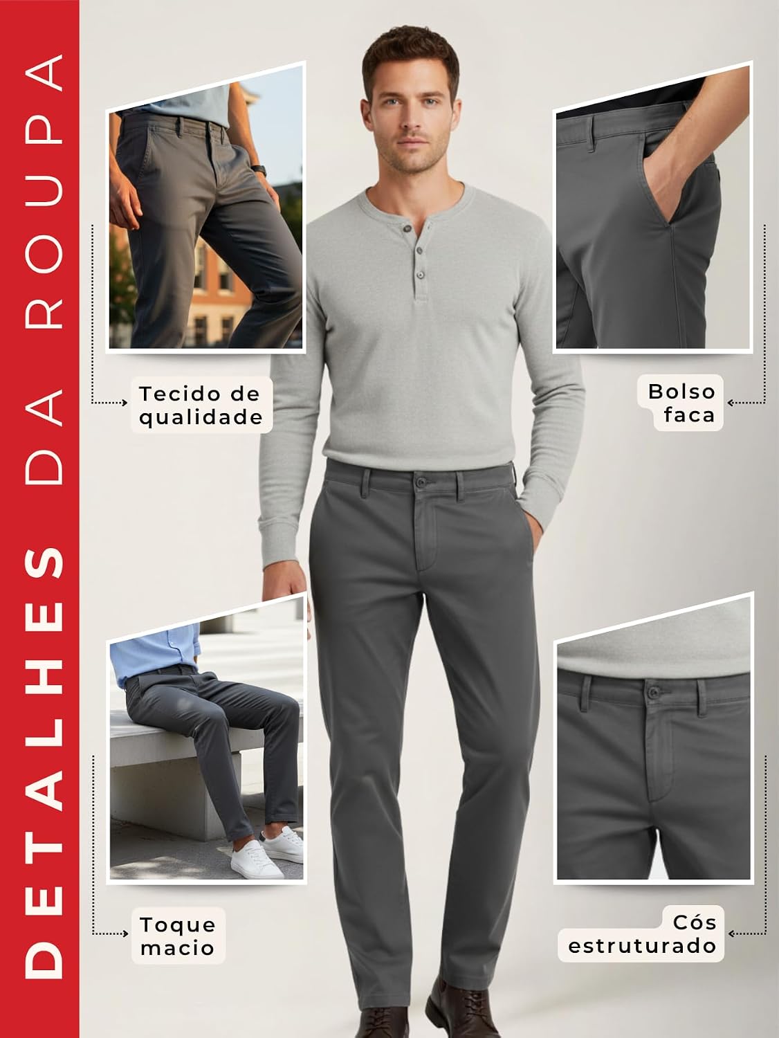 Calça Sarja Masculina Slim Fit Esporte Fino com Elastano Confortável