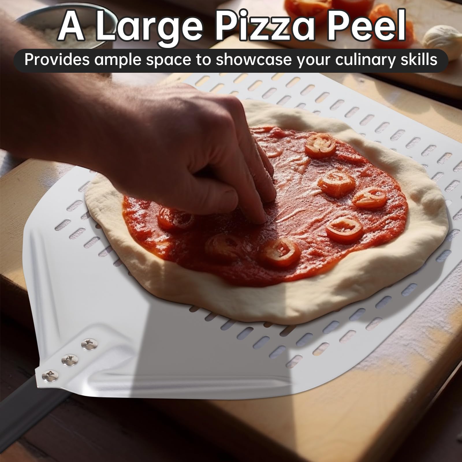 Pala per Pizza Forata, 12 Pollici Pala per Pizza Professionale, Pala per Pizza in Alluminio Anodizzato Duro con Manico Smontabile per Pizzas, Pane, Crostate Fatta in Casa