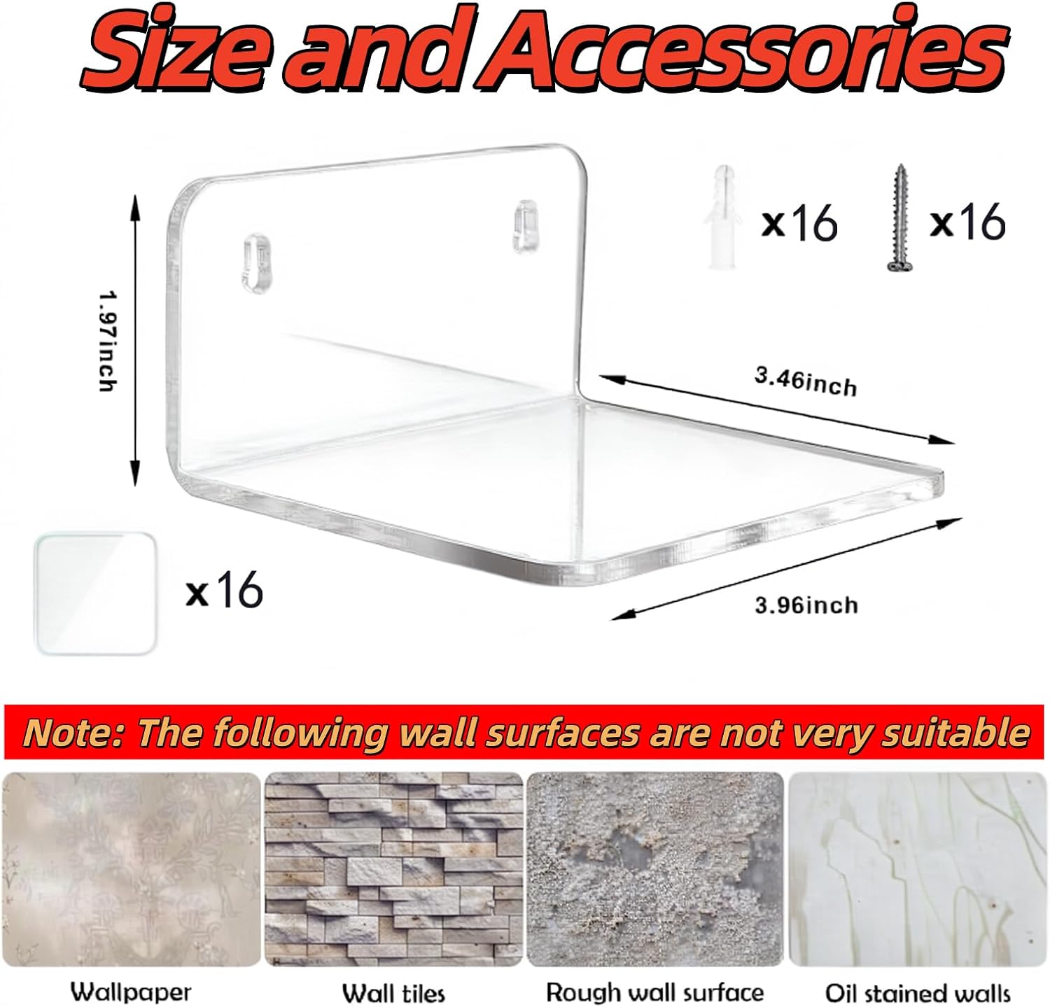 Small Wall Shelf, Acrylic Wall Shelves Display Ledges for Storage & Decoration, Small Floating Shelf for Wall (8)