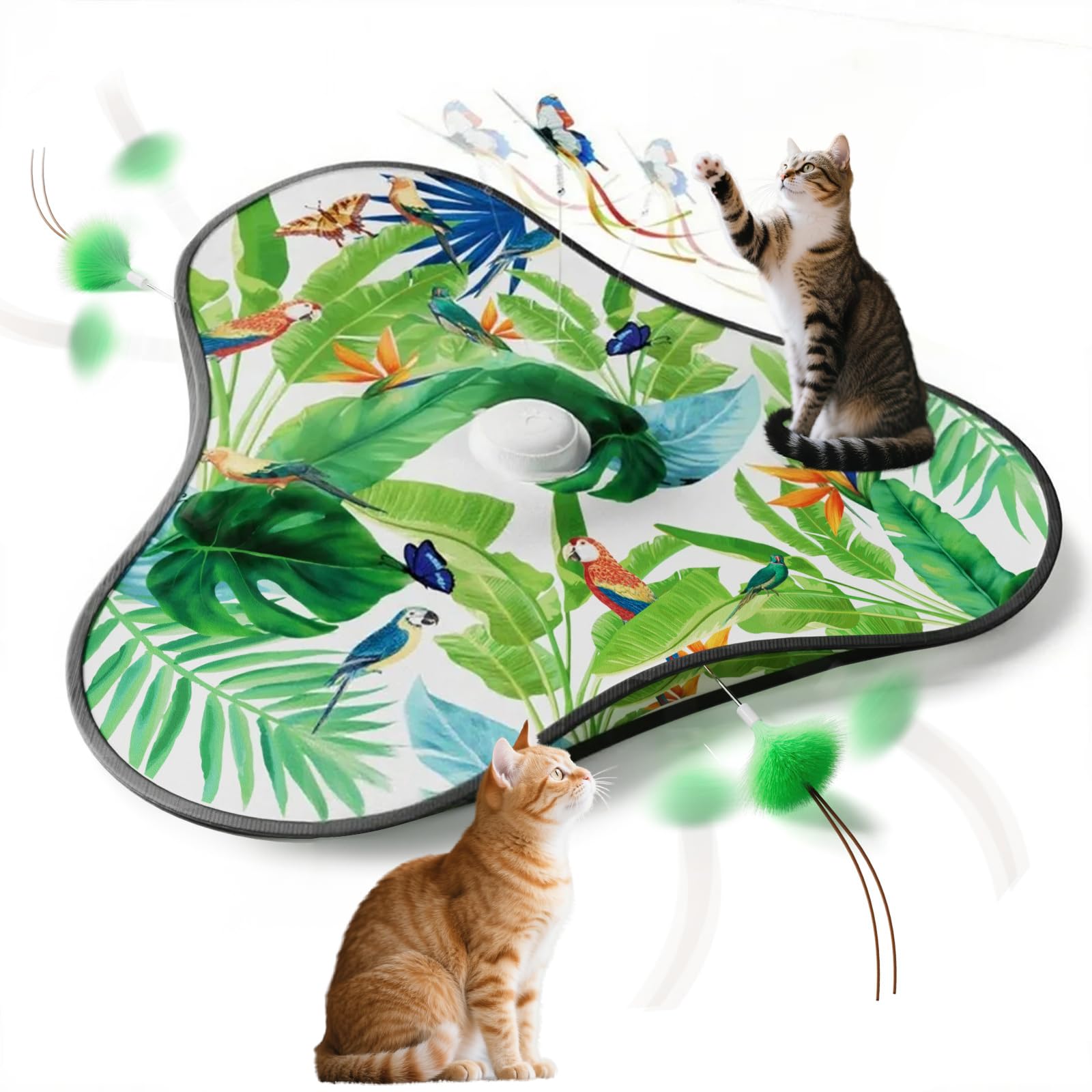HESUSLA Automatic Cat Toy for Indoor Cats - Interactive Hide & Seek Feather Teaser with Real Mouse Sound, USB Rechargeable, Motion Activated, 3 Play Modes for Kittens & Adult Cats (Green Leaves)