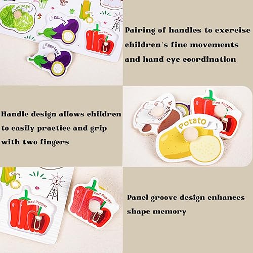 Miniatura 4 de Rompecabezas de madera para niños pequeños, rompecabezas de clavijas, juguetes de regalo, juego de 2 rompecabezas para niños pequeños - Granjas y