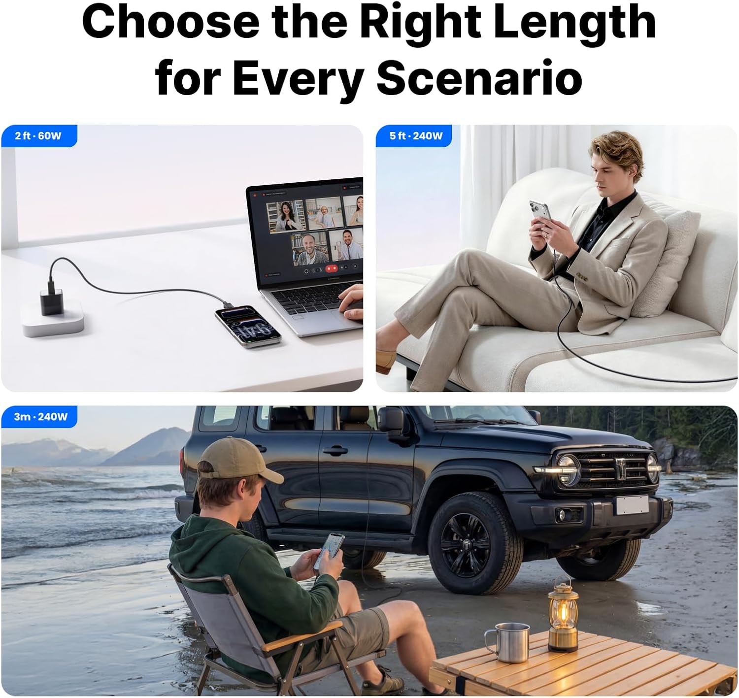 240W USB C Cable& Shargeek 140 Power Bank-White Bundle