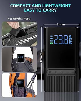 Tire Inflator Electric Bike Pump - 150PSI Portable Air Pump with Pressure Gauge, 6000mAh Electric Ball Pump with Schrader/Dunlop/Presta Valve for Road, Mountain Bicycles, E-Bike, Motorcycle, Balls