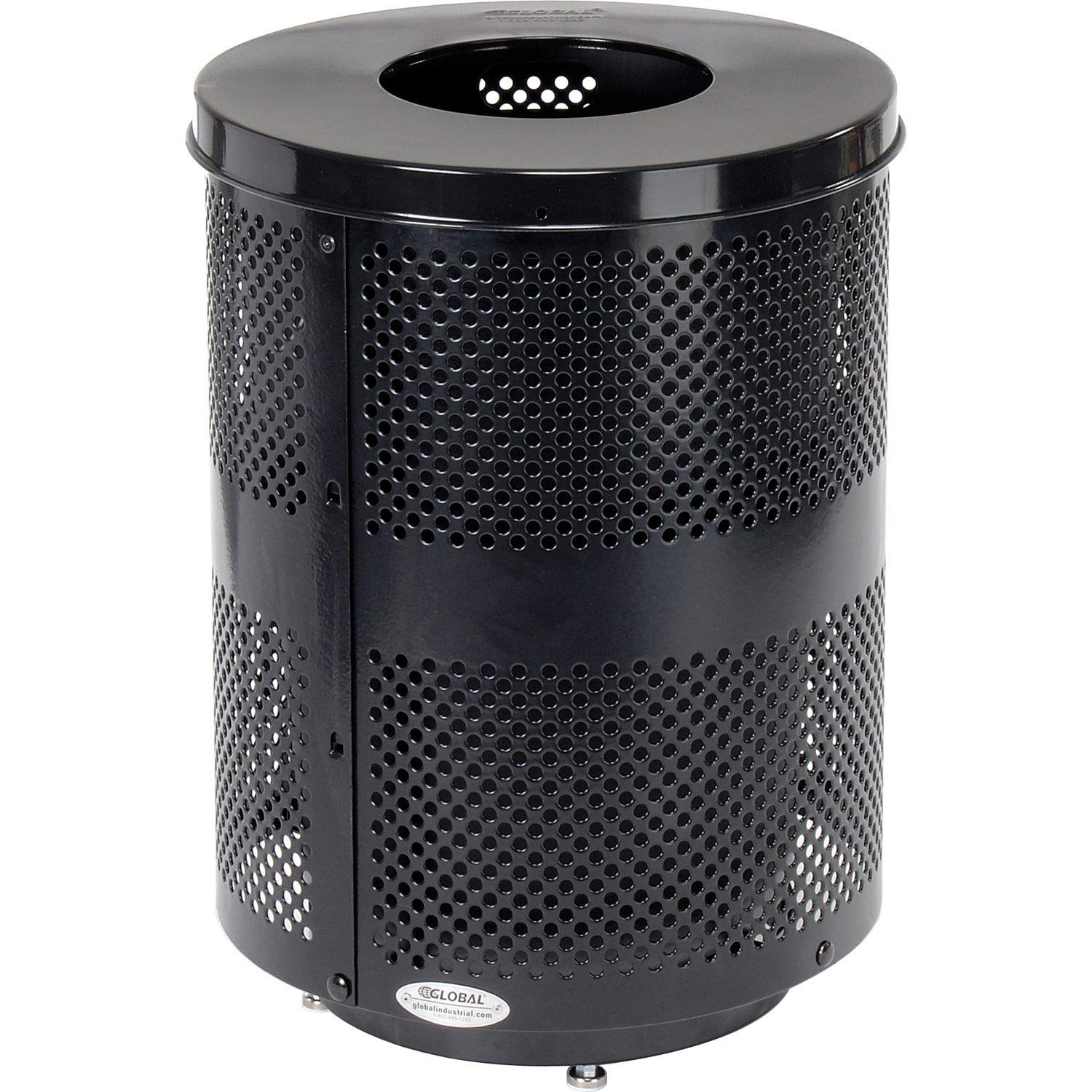 Outdoor Perforated Steel Trash Can by Global Industrial – 36.0 gallons, Steel, Black, Model 261925BKD