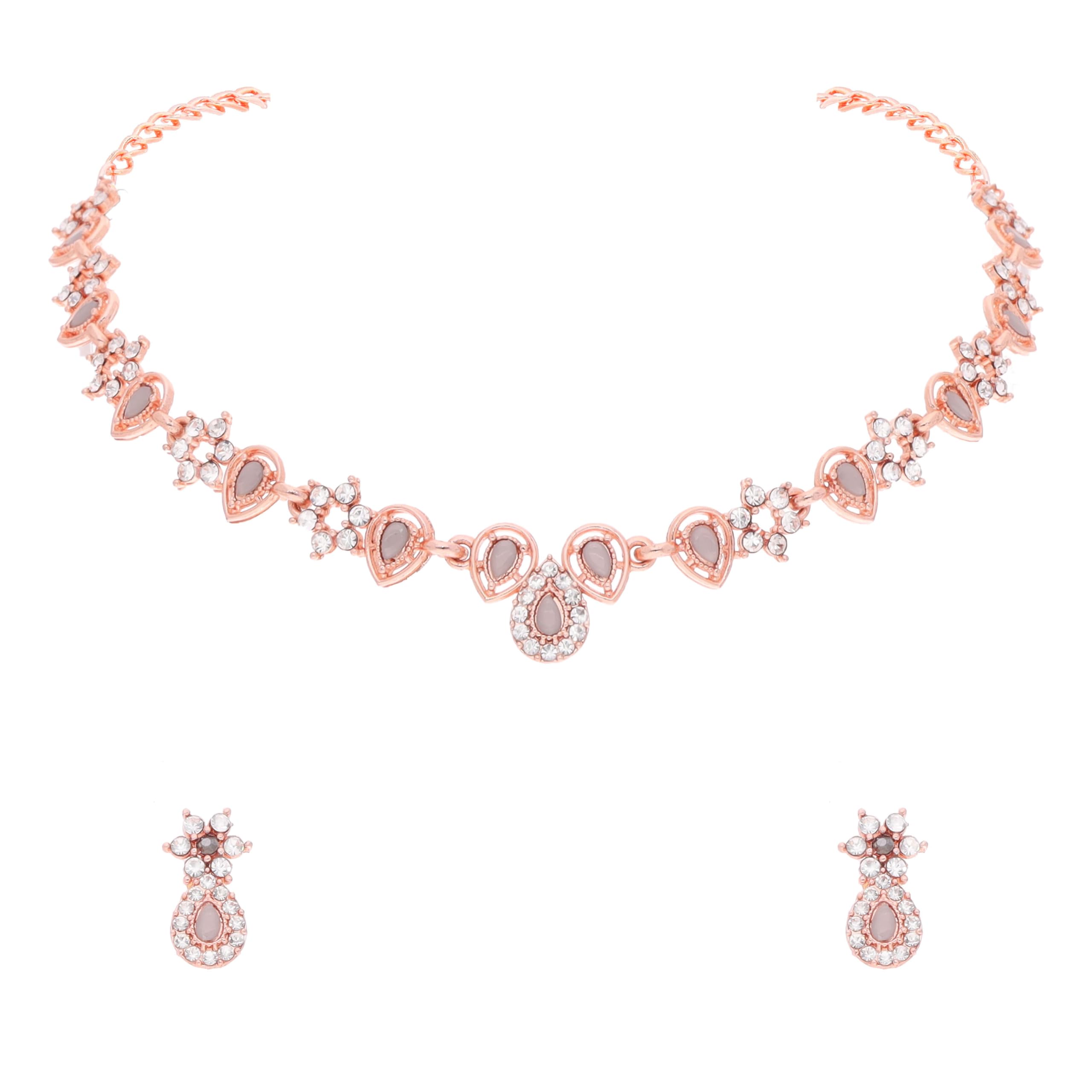 Adorn yourself in luxury with this Rosegold Polished AD Studded Necklace Choker Jewellery set and matching earrings. (B0D7828236) Amazon Price History, Amazon Price Tracker