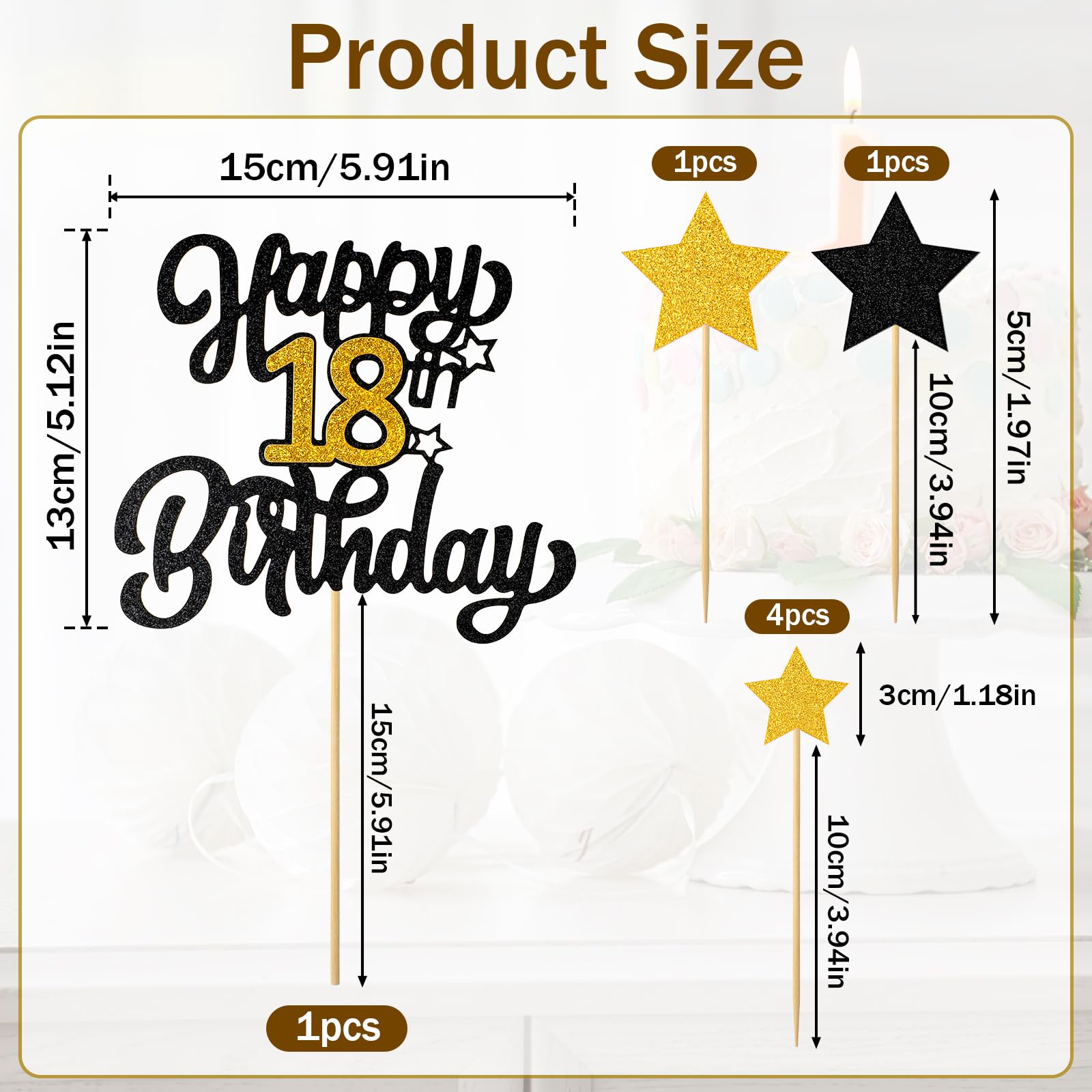 Pre-assembled Cake Topper 1 PCS Happy 18th Birthday Cake Topper Black ...