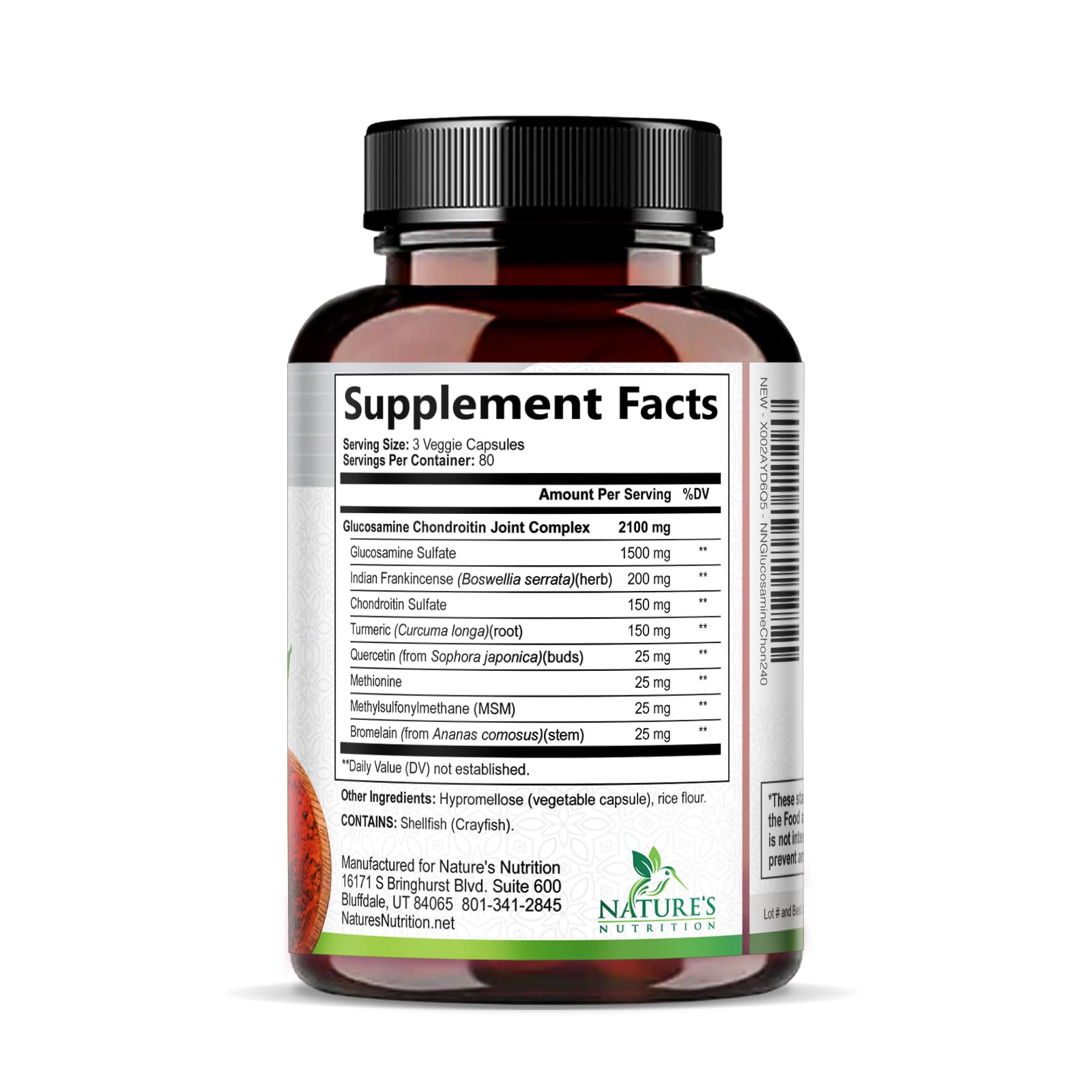 Glucosamine Chondroitin MSM 2100mg - Joint Support Supplement for Joint Mobility & Cartilage Support For Men and Women - Glucosamine Supplements with Turmeric & Boswellia, USA Bottled - 240 Capsules — Amazon image 9