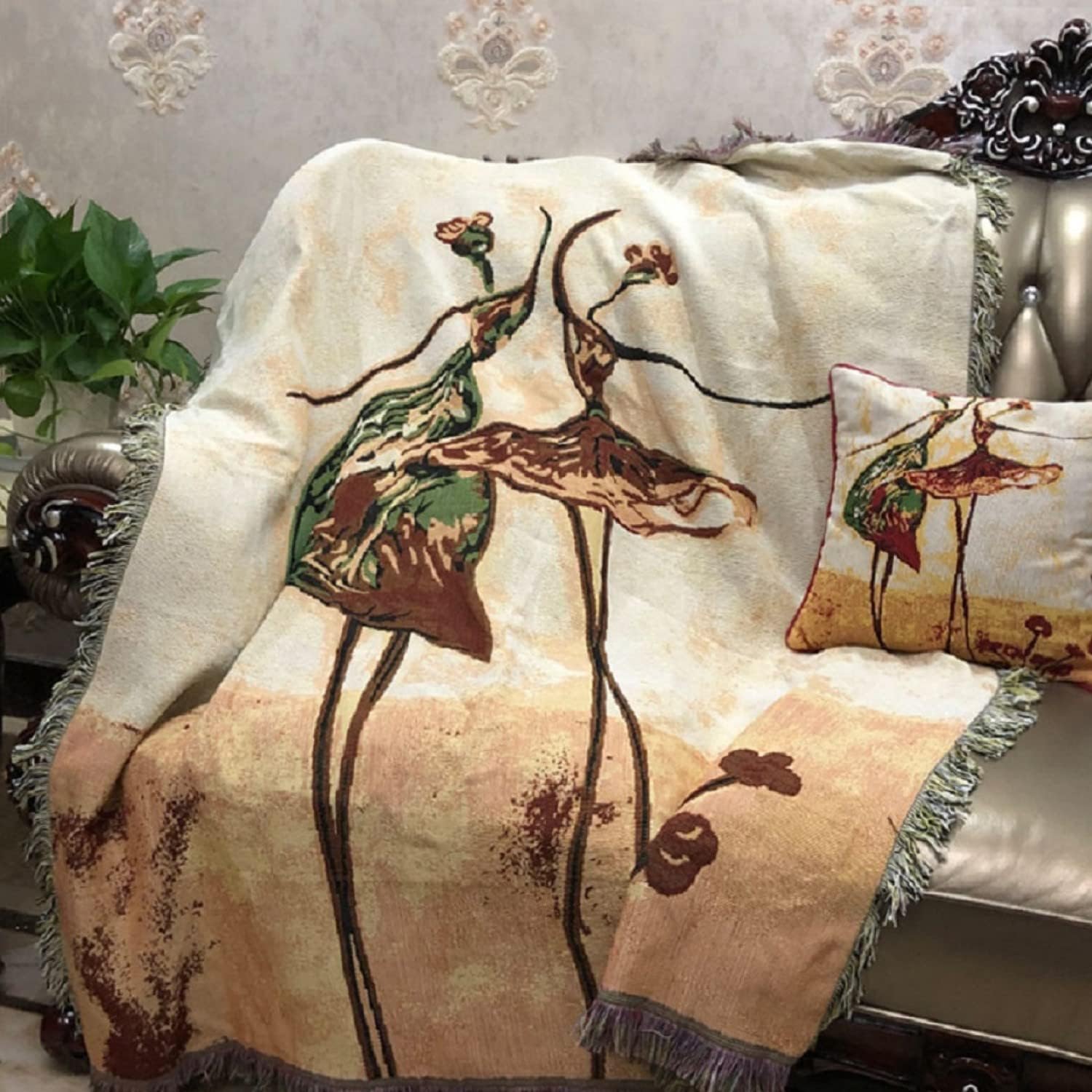 Tache Abstract Throw Pillow Cover Ballet Dancers Ballerina Art Beige Woven Pillow Cover - Vintage Tapestry Living Room Couch Chair Cushion Cover - 2 Pieces, 16 x 16 inches