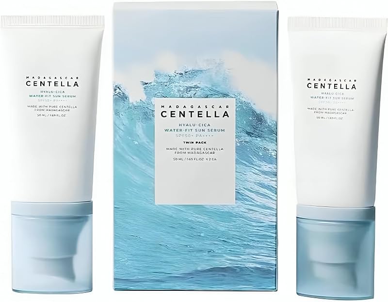 Centella Hyalu-Cica Water-Fit Sun Serum UV, Korean Sunscreen SPF 50, Centella Sunscreen, Travel Essentials, Sunscreen with Hyaluronic Acid, No White Cast, Korean Skin Care, 50ml - 2 Pack