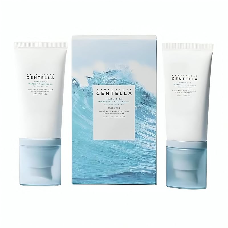 Protetor solar facial SKINSINS Centella Hyalu-Cica Water-Fit Sun Serum UV SPF 50, 50 mL, Pacote com 2