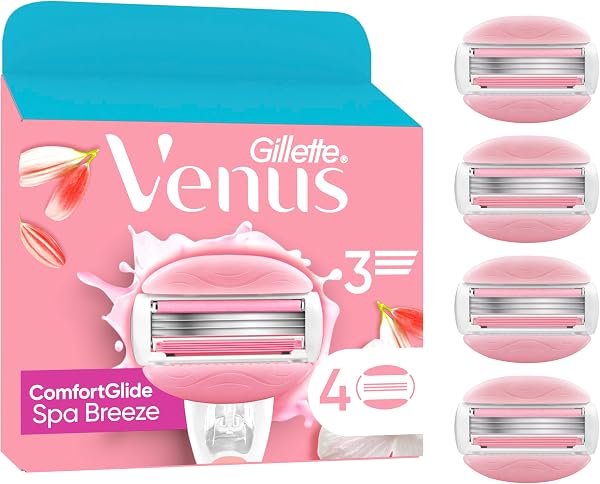 Gillette Venus Comfortglide Spa Breeze Women's Razor Blade Refills, Pack of 4, 3 Built-in Blades for a Smooth, Close Shave that Lasts - 1