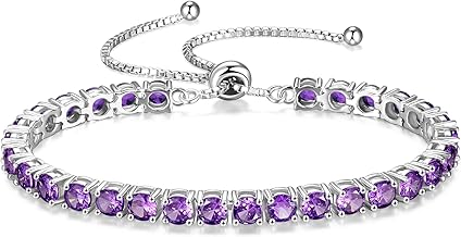 FANCIME Birthstone Tennis Bracelet for Women Sterling Silver Tennis Bracelet Classic Bolo Adjustable Chain Fine Jewellery Anniversary Birthday Gifts for Women Mom Wife Her