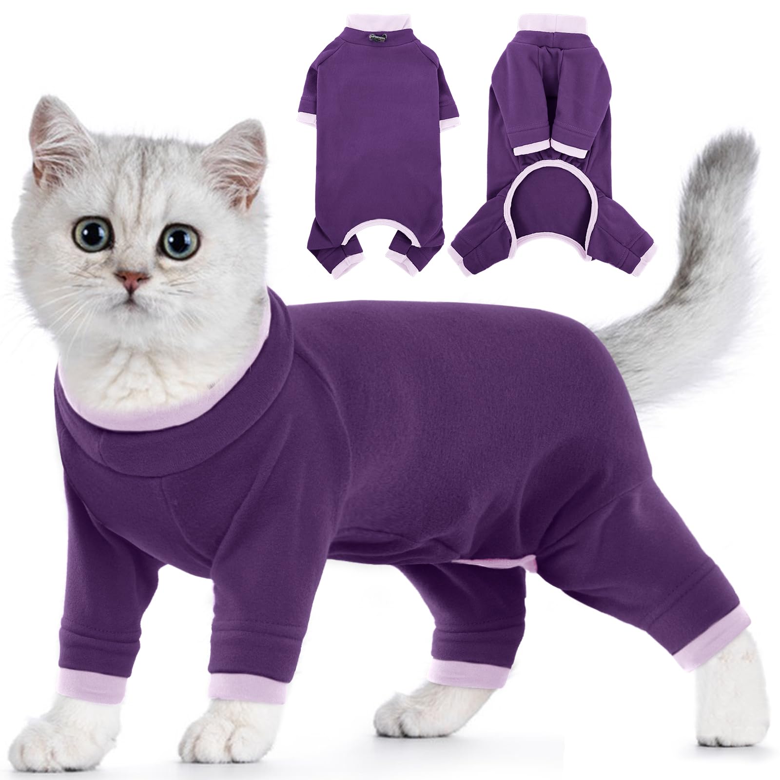 Cat Coat to Stop Overgrooming, Cat Vest to Stop Licking Full Leg Soft Coat for Helping Fur, Comfortable Suit Long Legged to-Cover Stitches after Operation(Dark Purple, 2XL) — image 1