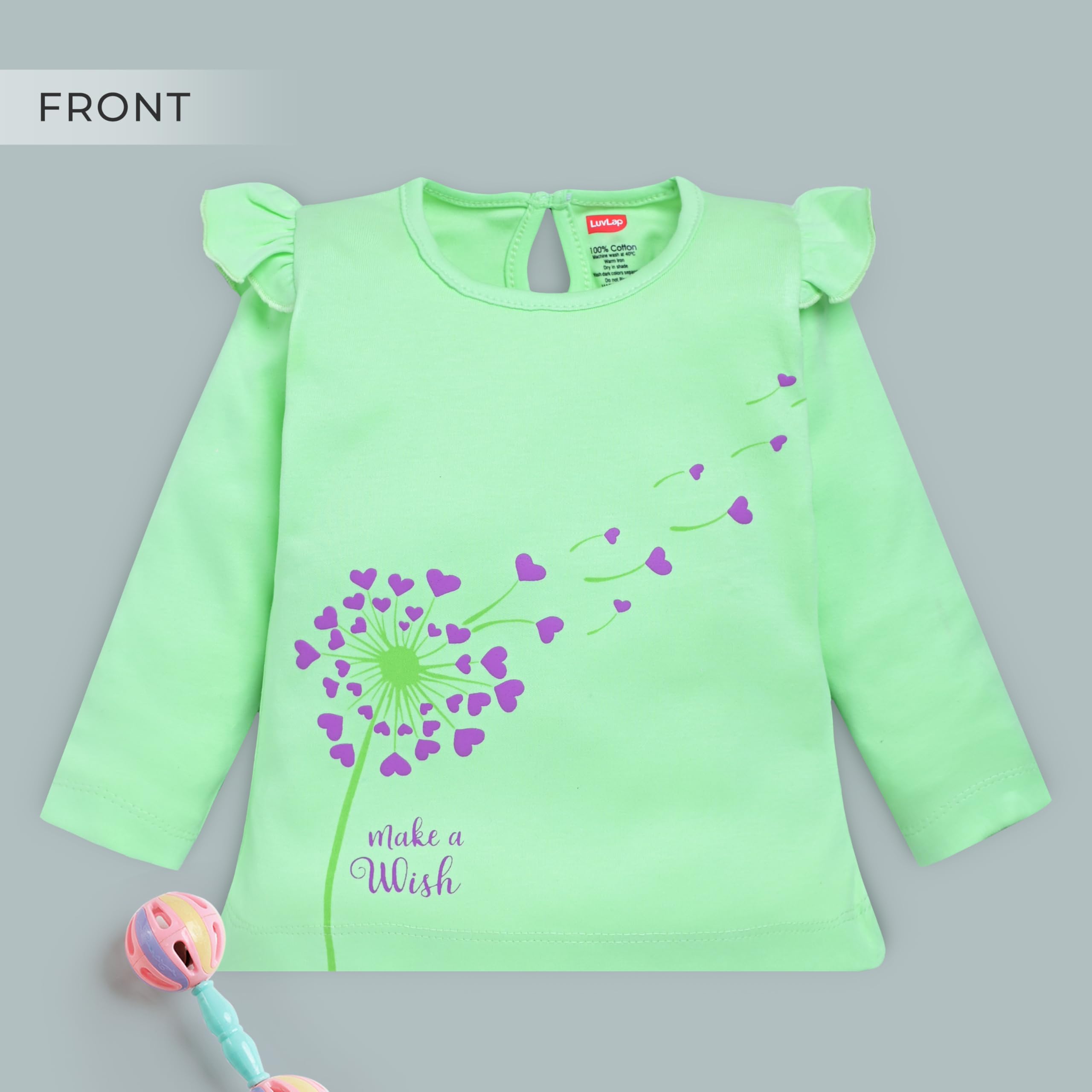 LuvLap Baby Girls 100% Cotton Full Sleeve Girls Top Pack of 2, Coral Quartz & Paradise Green, XL (12 to 18 Months) 3