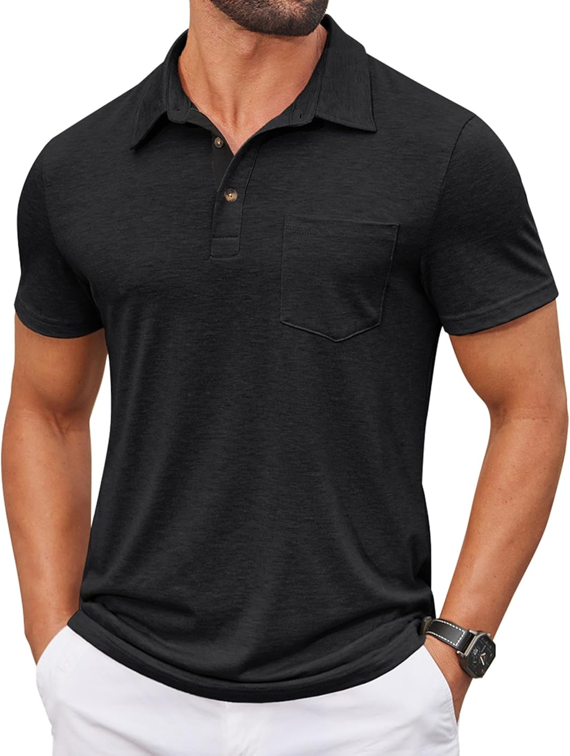 COOFANDY Men Short Sleeve Polo Shirt Casual Summer Collar Shirts Dress Button Polo T Shirt Classic Golf Shirts