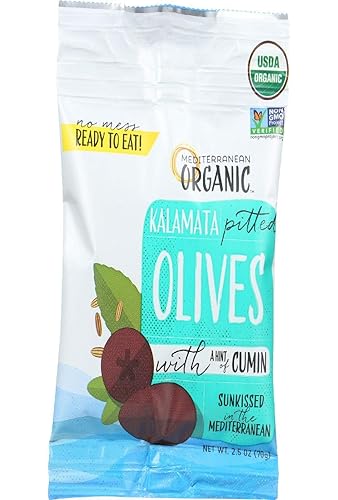 Mediterranean Organic Aceitunas, Kalamata sin hueso con comino, 12 unidades
