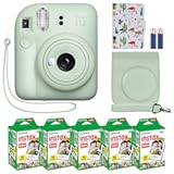 Fujifilm Instax Mini 12 Instant Camera + MiniMate Accessory Bundle & Compatible Custom Case + Fuji Instax Film Value Pack (50 Sheets) Flamingo Designer Photo Album (Mint Green)