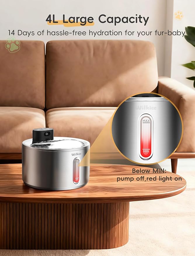 Fuente de Agua Inalámbrica para Gatos, 4L Acero Inoxidable, Batería Recargable miniatura 7
