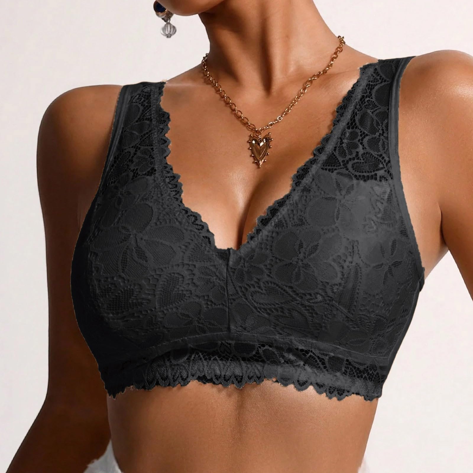 Generico Bralette Donna Elegante Reggiseno in Pizzo Profondo con Ferretto e Supporto Totale per Maglietta Senza Cuciture