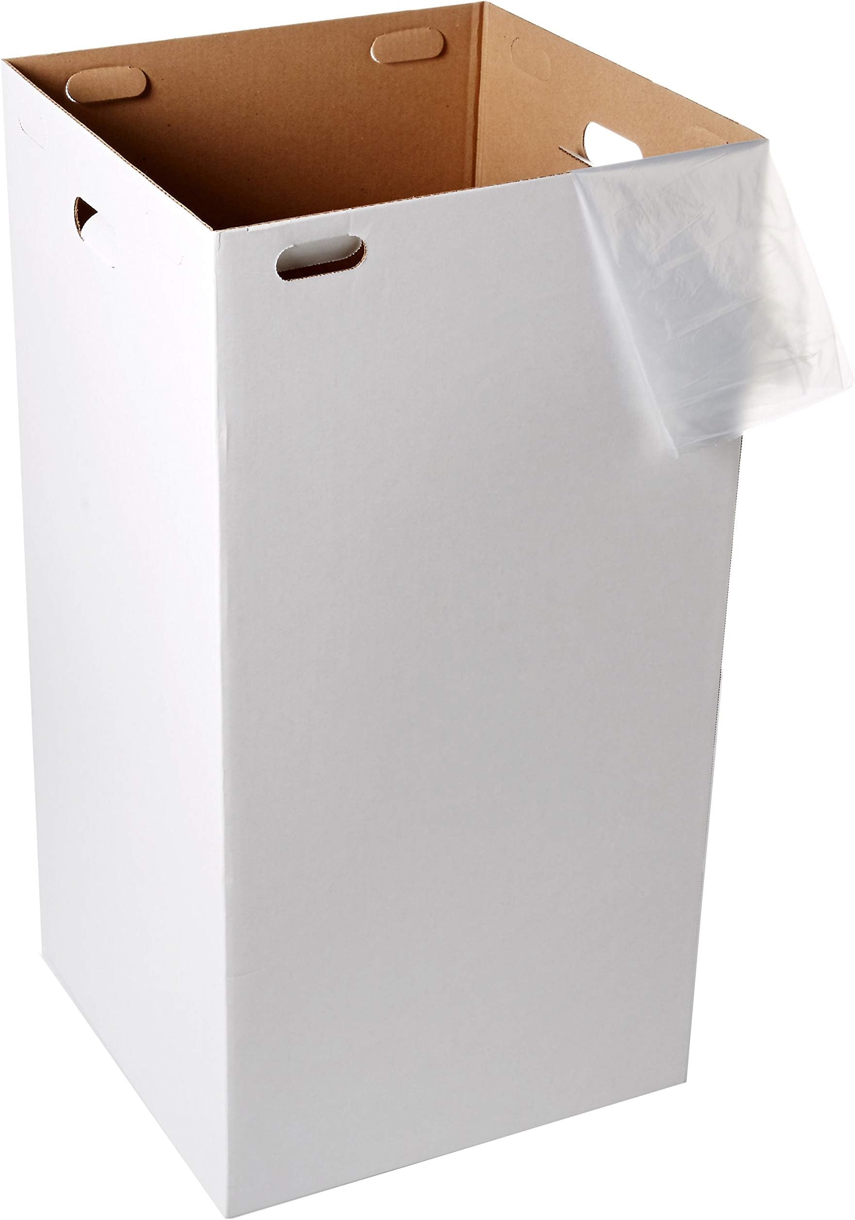 One Earth Disposable and Reusable Corrugated Cardboard Trash Cans- Bundle of 10 Self Locking Trash Boxes (White) + 20 Trash Bags: 40 Gallons
