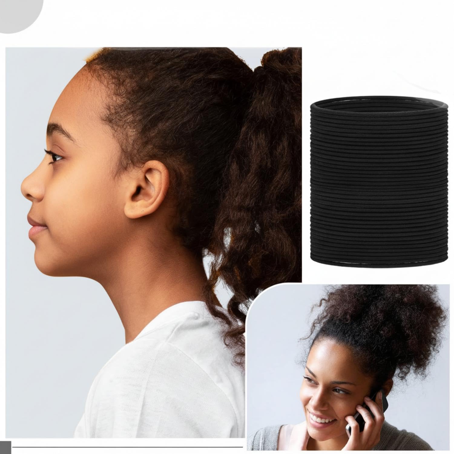 EBOOT 20 Pieces Large Stretchy Hair Ties Cotton Black Seamless Hair Bands for Women Elastic Ponytail Holders Headband for Thick Heavy and Curly Braids 11 cm in Diameter, 4 mm in Width