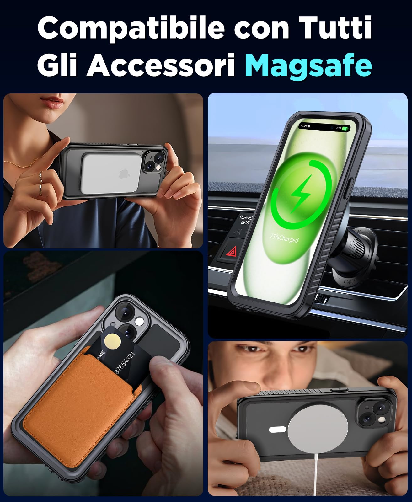 Beeasy Custodia IPhone 12 Pro Magnetica Impermeabile IP68 - Antiurto Militare, Subacquea, Con 17 Magneti E Anello MagSafe, Protezione Schermo - 4