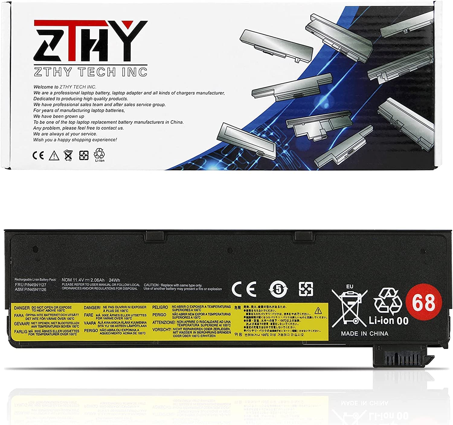 ZTHY 68 45N1126 Laptop Battery Compatible with Lenovo ThinkPad A275 X240 X250 X260 X270 T440 T450 T460 T470P L450 L460 T550 T560 W550 P50S Series 45N1124 45N1136 45N1738 45N1777 11.4V 24Wh 2060mAh