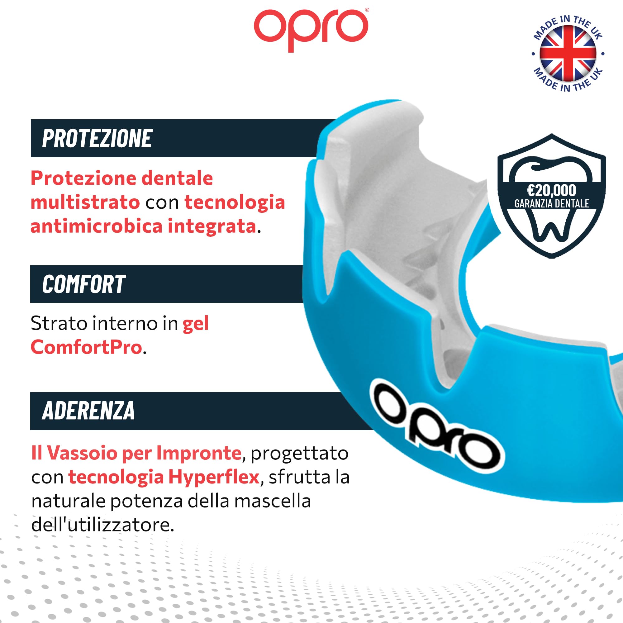 OPRO Paradenti per Apparecchi Ortodontici Instant Custom-Fit - Paradenti per Boxe, MMA, Rugby, Hockey - Automodellante - Protezione Dentale per Adulti (Età 10+) - Con Garanzia Dentale