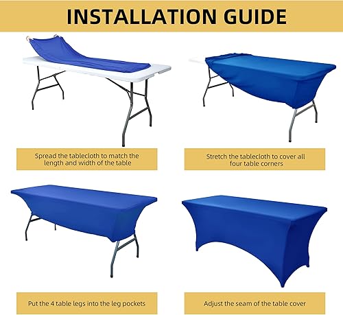 Miniatura 15 de Paquete de 2 Cubiertas de Mesa de Spandex Negro de 6 pies para Mesas Plegables Rectangulares Estándar - Manteles Elásticos Resistentes a las Arrugas