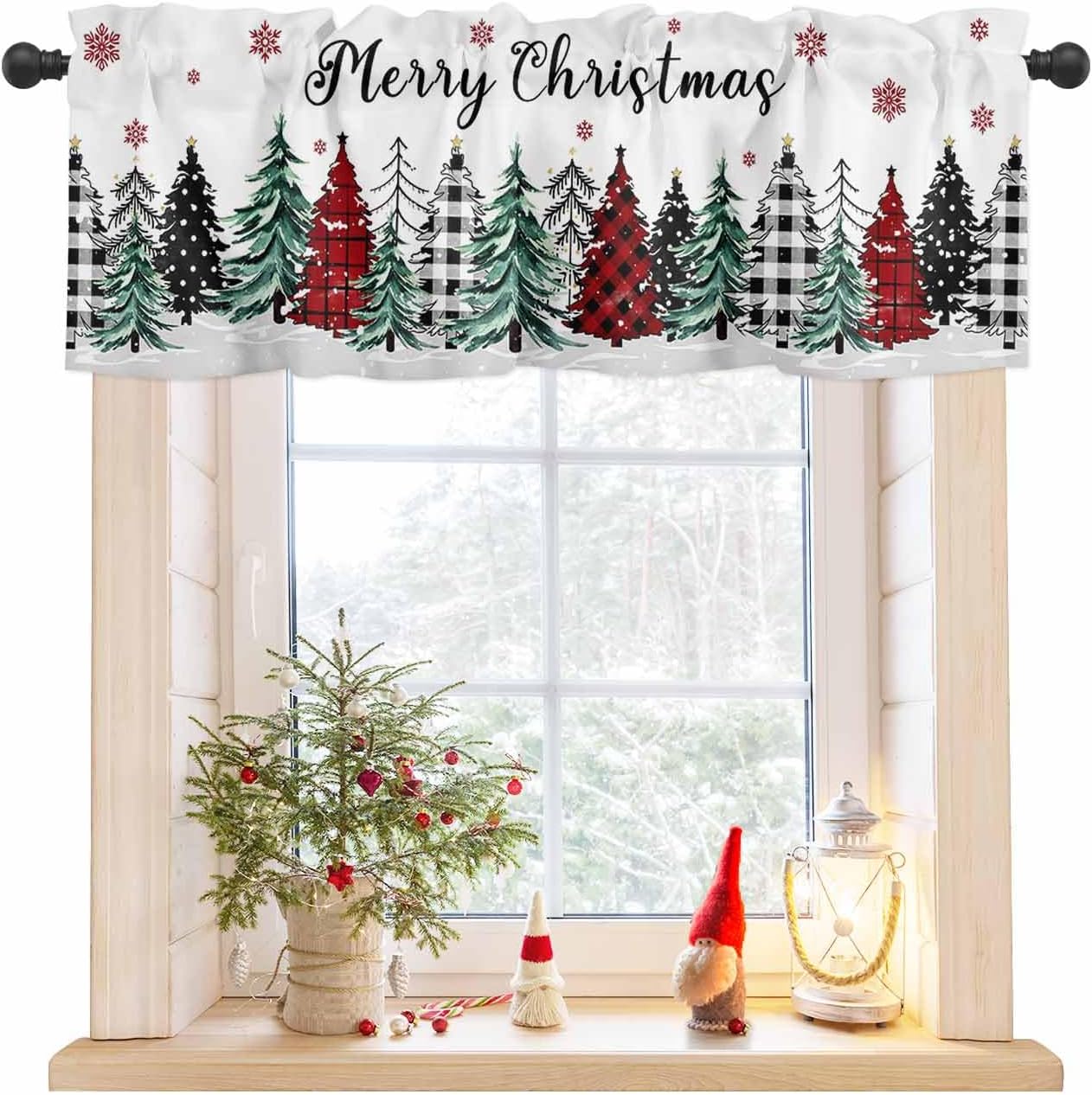 Christmas Curtain Valances for Windows, Buffalo Plaid
