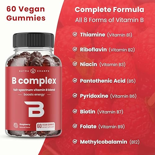 Miniatura 5 de NutraChamps Gomitas de complejo de vitamina B, gomitas de vitamina B aumentan la energía, vitaminas del complejo B B1, B2 (riboflavina), B3
