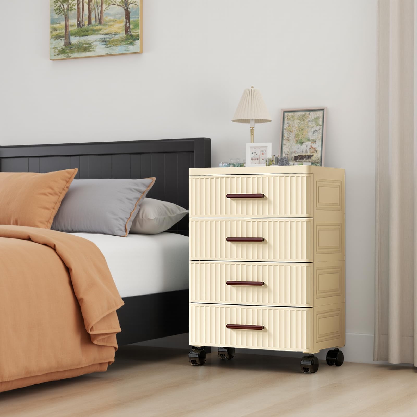Boîte de rangement mobile en plastique avec roulettes à 4 niveaux pour chambre à coucher, salon, bureau, maison, 48 x 30 x 69,5 cm