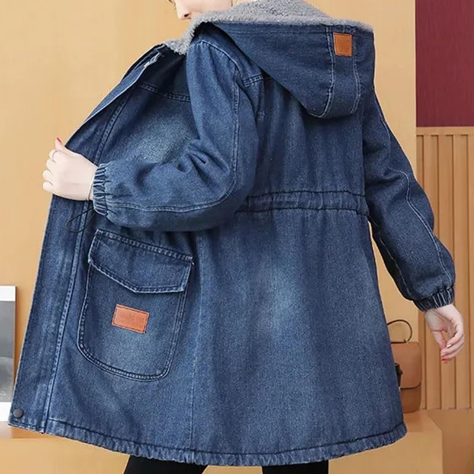 Chaqueta vaquera con capucha y forro polar grueso y cálido de invierno para mujer abrigo vaquero con capucha y forro polar de longitud media ajustado de talla grande