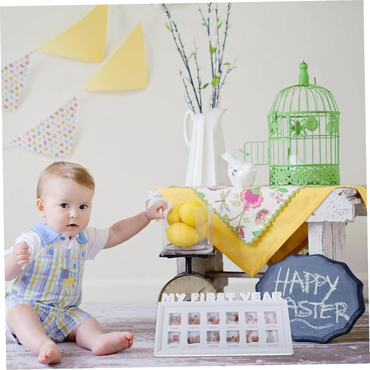 Unique Keepsake Frame for Newborn Photos White Photo Collage Holds Boy Girl Pictures Cherish Precious Memories Handprint Footprint Display