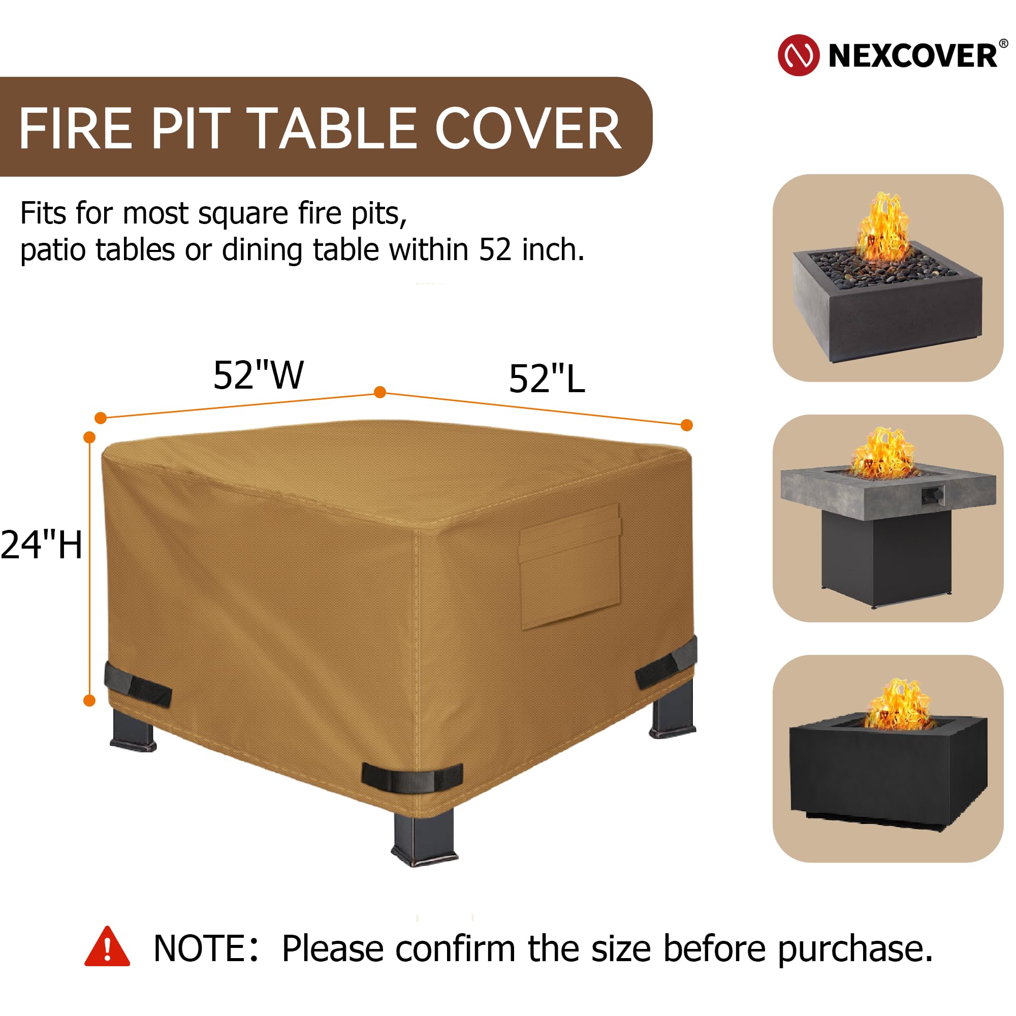 NEXCOVER Abdeckung Für Feuerschalen – Wasserdicht, 600D, 52x52x24 Cm, Rund Oder Eckig