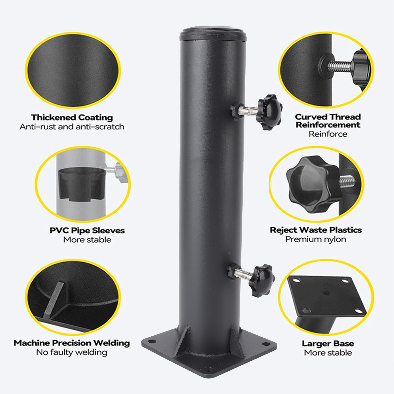 Portaombrellone da Giardino Resistente, Base in Acciaio al Carbonio Rinforzato con 4 Supporti Triangolari e 3 Maniche per Tubi in PVC per Pali per Ombrelloni da 1,25 1,5 0,9 Pollici, Ideale