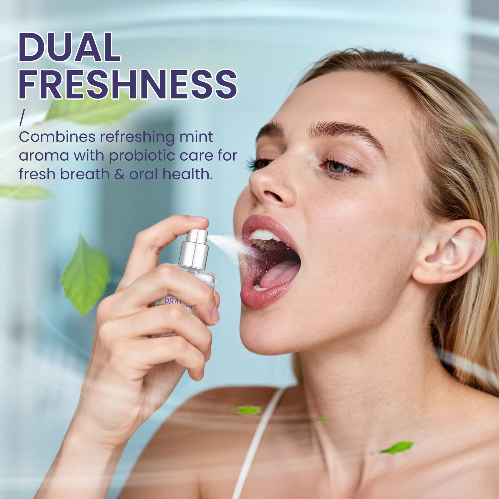 2-Pack Probiotic Oral Spray for Long-Lasting Fresh Breath, Alcohol-Free Fresh Breath Spray with Dual Cooling Mint, Travel-Sized Mouth Freshener for On-the-Go Use