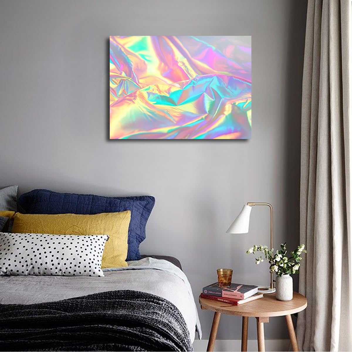 Via Vela Art mural en toile arc-en-ciel à textures froissées réfléchissantes Impressions d’art Affiches esthétiques futuristes encadrées pour la décoration du salon et de la chambre 50x60cm