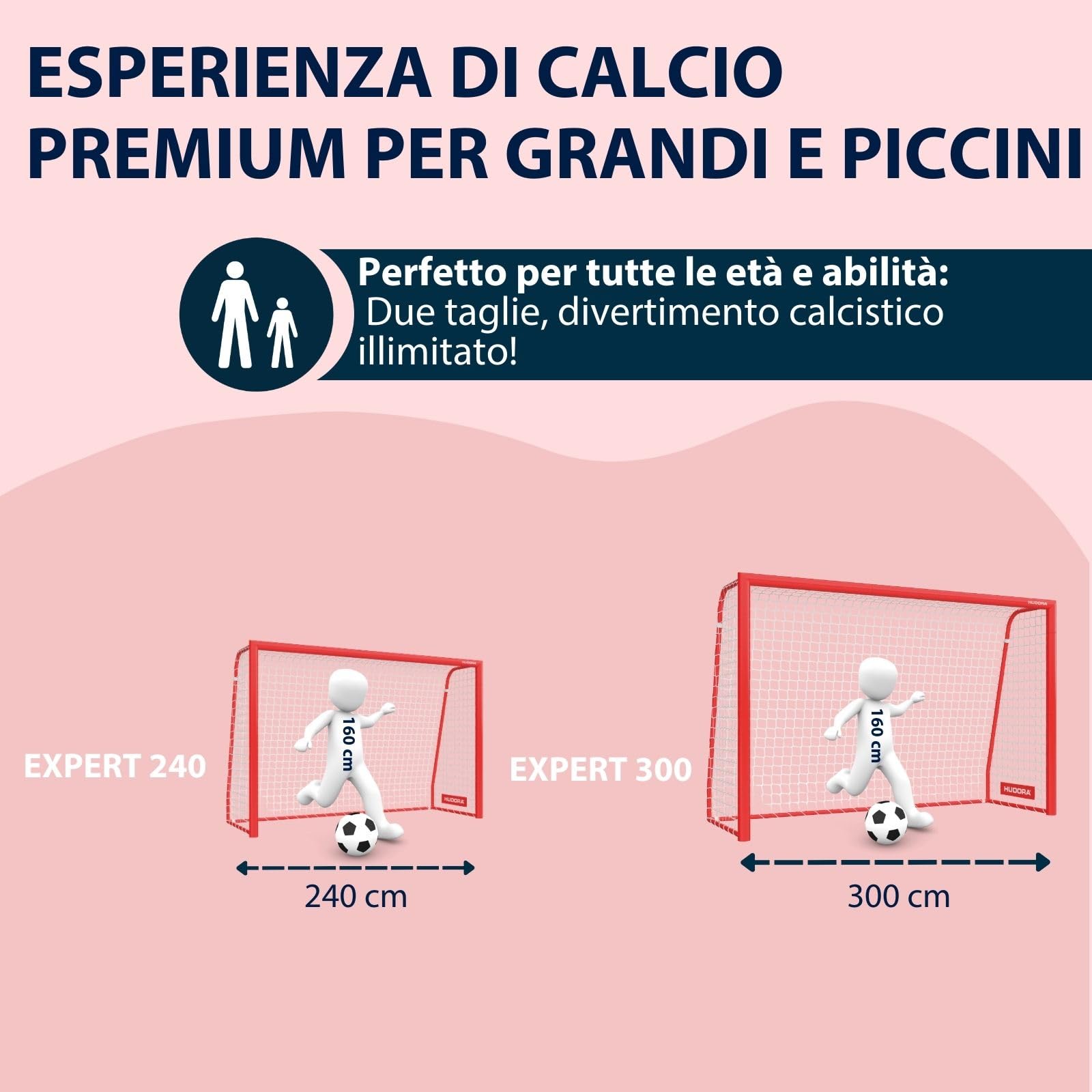 HUDORA Porta da calcio Expert – grande porta da calcio per bambini e adulti – resistente alle intemperie e stabile con rete a maglie strette – parete di alta qualità per il tempo libero e